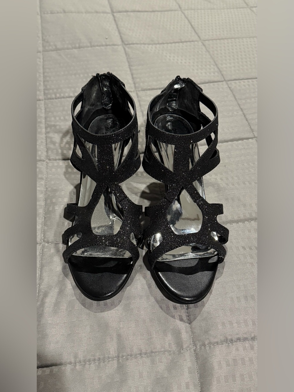 Black Glitter Strappy Women’s Heels